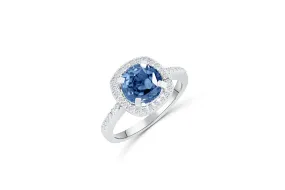 1.74 CT Round Tanzanite Diamond Ring 0.21 CT TW Diamonds 14K White Gold TZR001