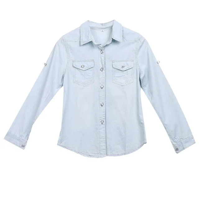 2021 New!! Women's Retro Denim Long Sleeve Shirt Sizes S - XL