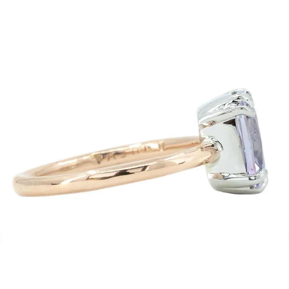 2.51ct Cushion Light Purple Silvery Grey Spinel Double Prong Solitaire in Two Tone Rose and White Gold