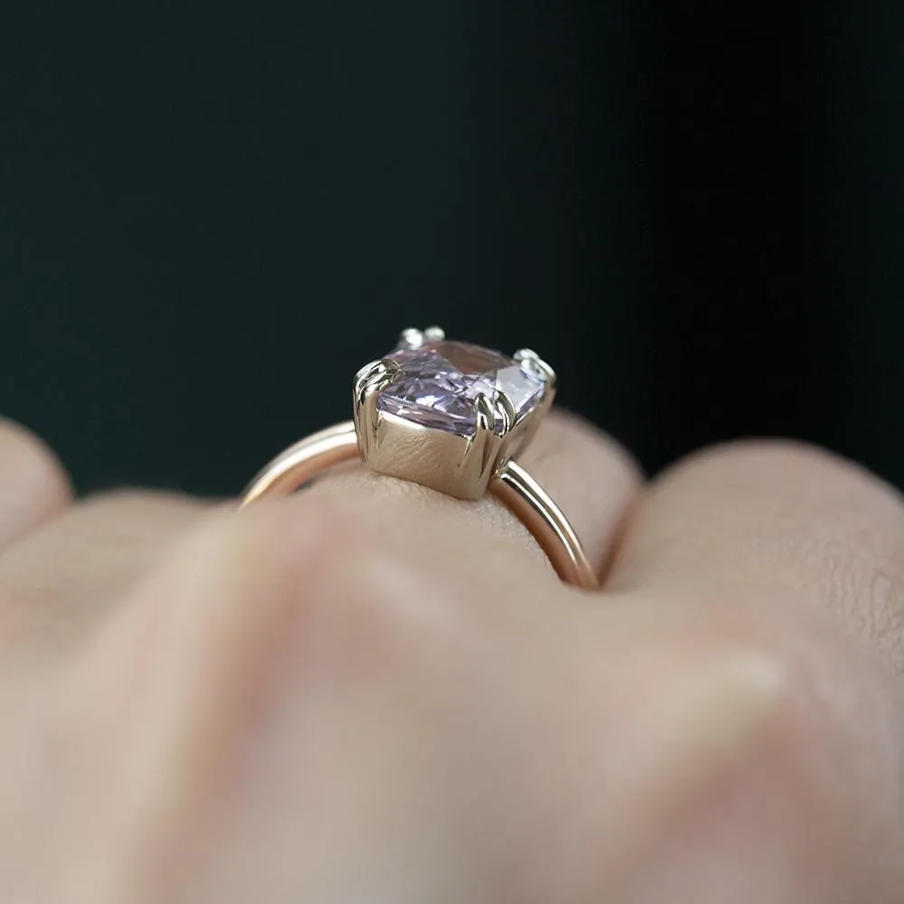 2.51ct Cushion Light Purple Silvery Grey Spinel Double Prong Solitaire in Two Tone Rose and White Gold