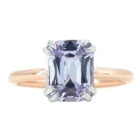 2.51ct Cushion Light Purple Silvery Grey Spinel Double Prong Solitaire in Two Tone Rose and White Gold