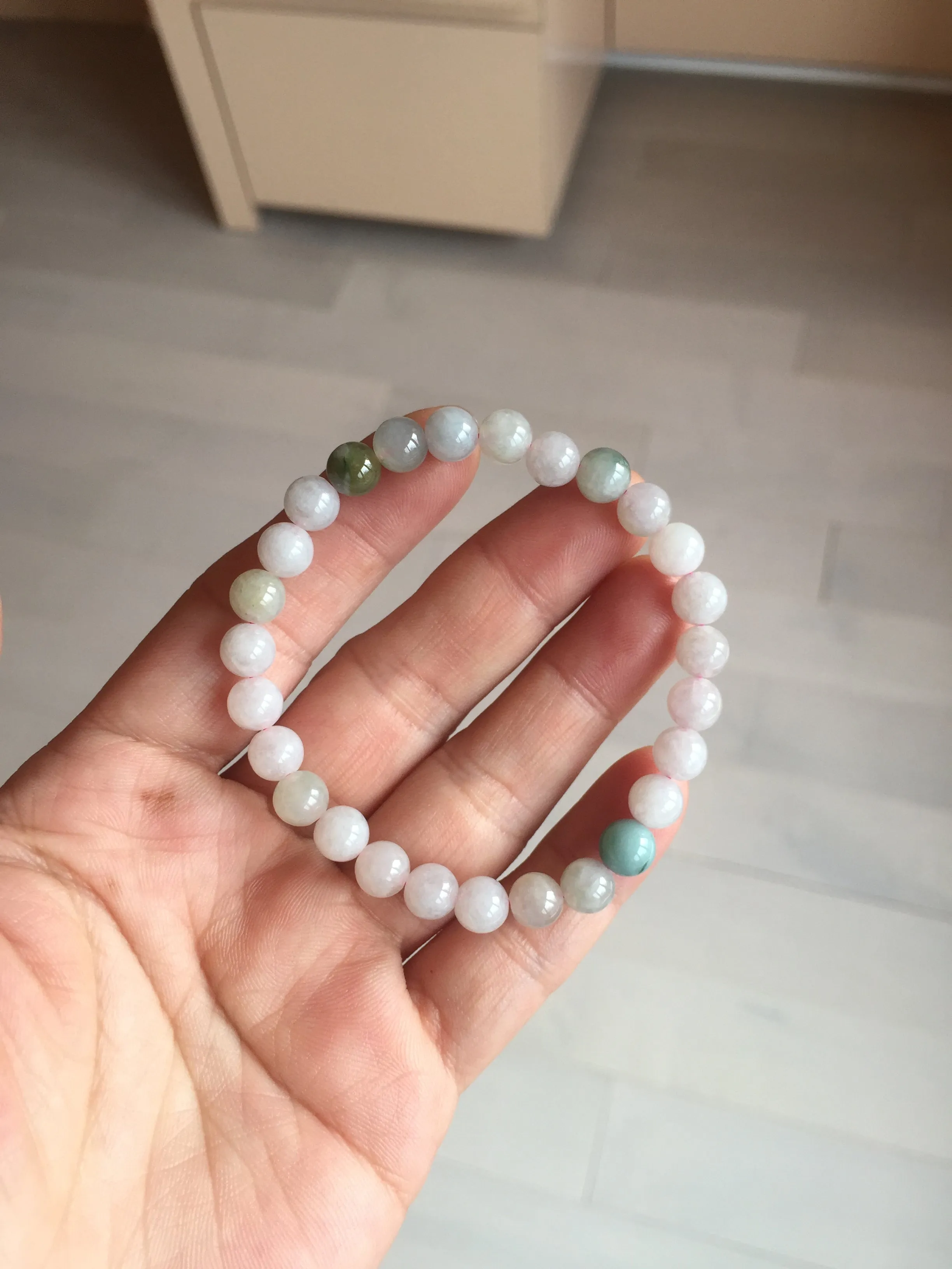 6.6-6.8mm 100% natural type A green/white/purple jadeite jade beads bracelet BL20