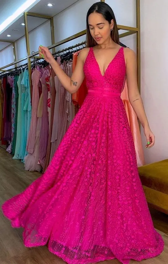 A-line V Neck Sleeveless Prom Dress , Generous Graduation Dress Y746