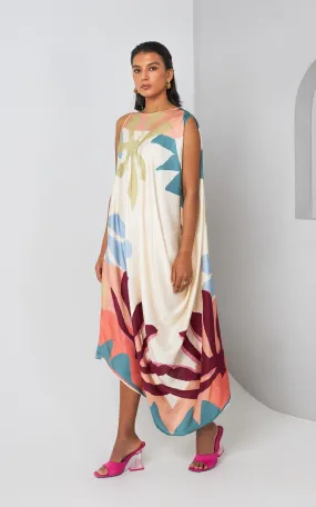 Abstract Floral Printed Sleeveless Drape