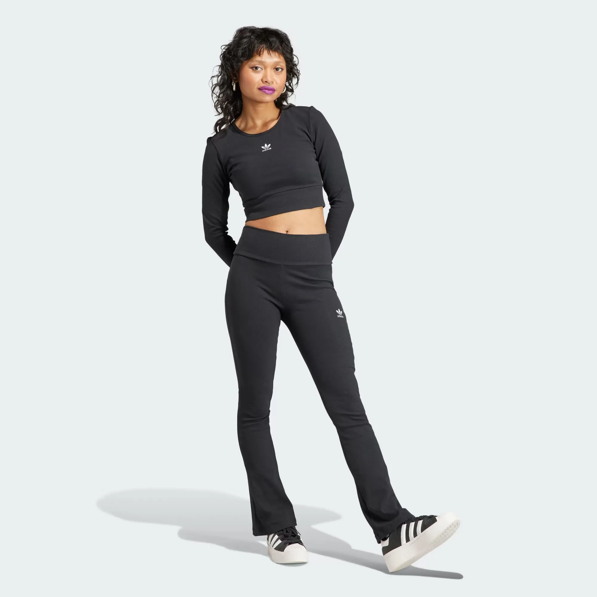 Adidas Originals | ESSENTIALS RIB FLARED PANTS  { BLACK