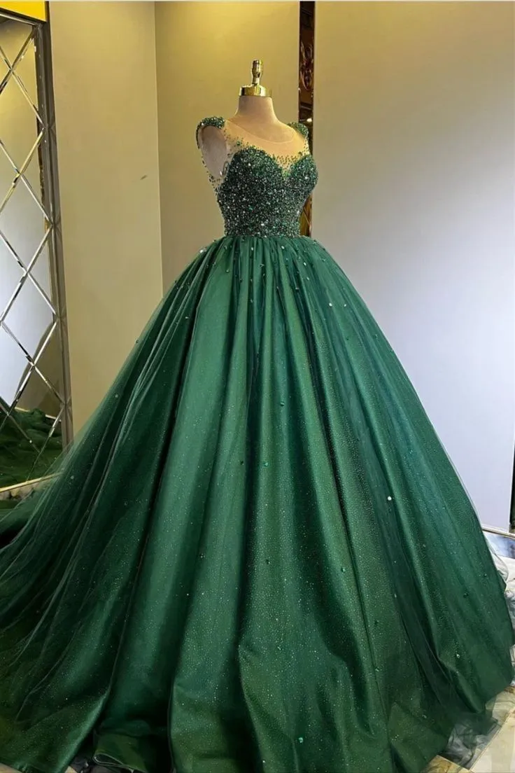 Amazing Ball Gown Green Tulle Princess Dress Sweet 15 Dress Y5405