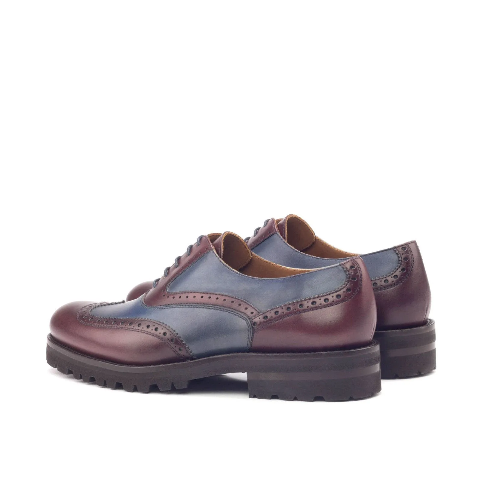 Ambrogio Bespoke Custom Women's Custom Made Shoes Burgundy & Navy Calf-Skin Leather Wingtip Oxfords (AMBW1084)