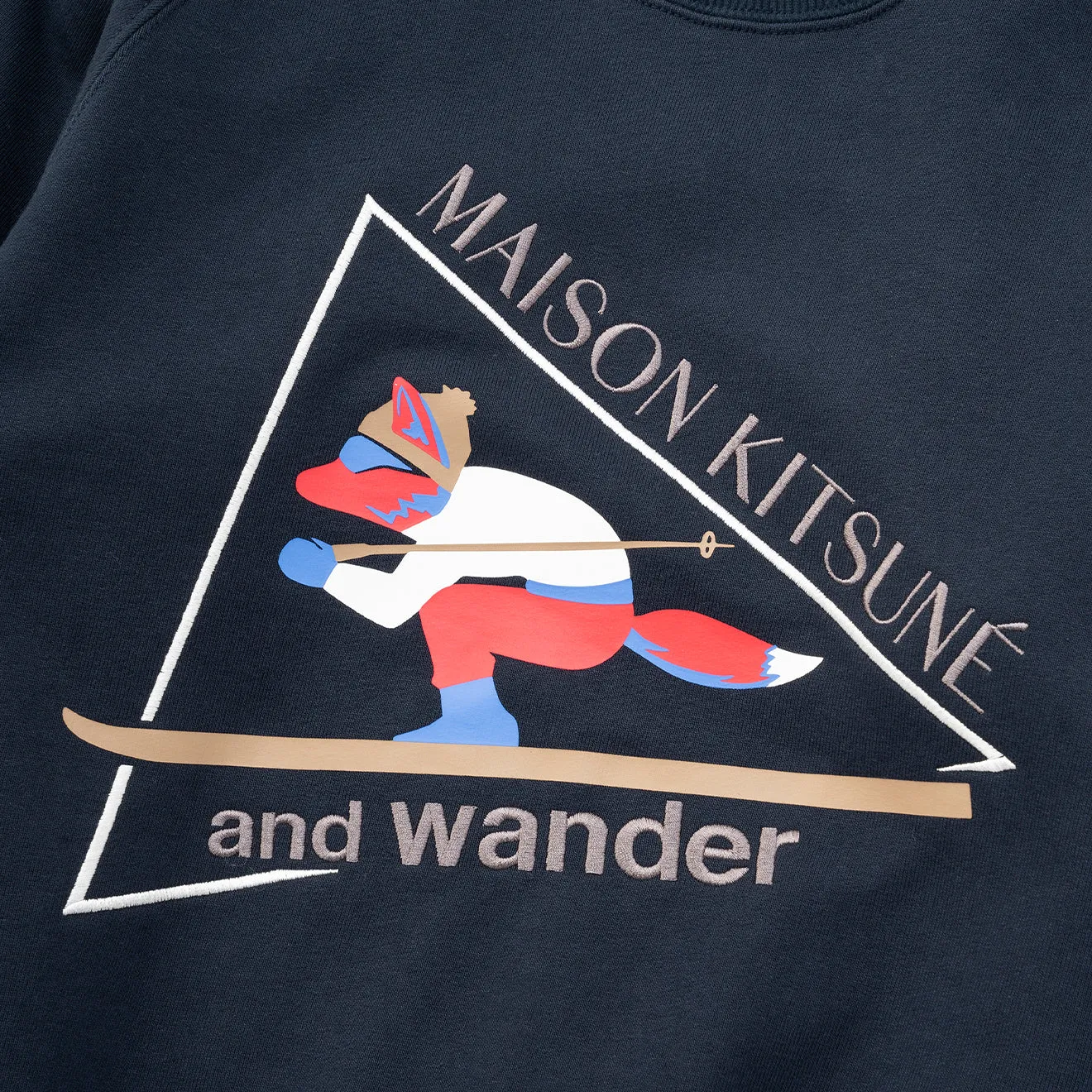 And Wander x Maison Kitsune Cotton Sweatshirt Navy