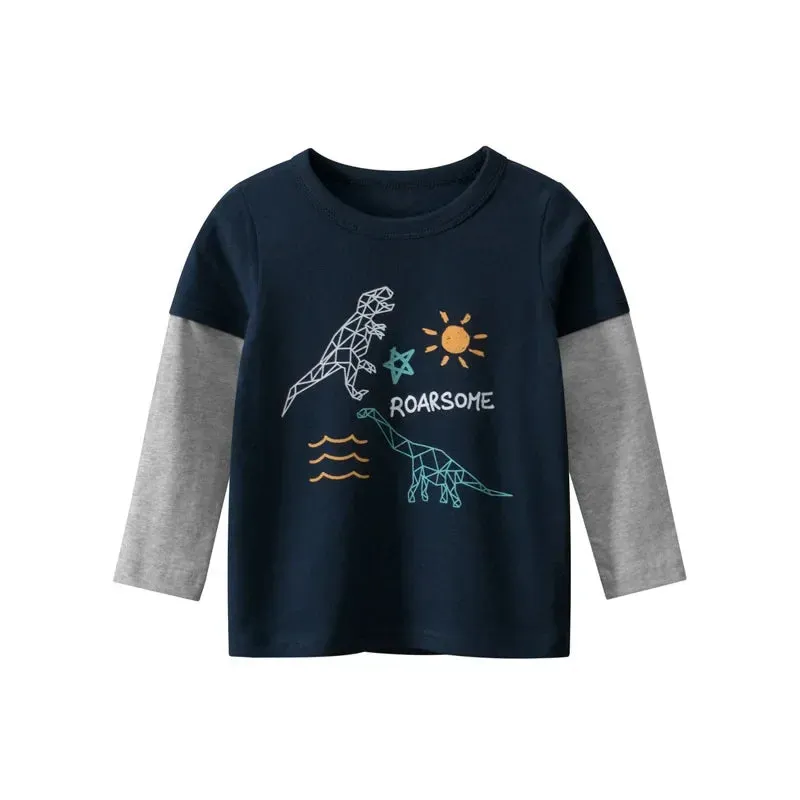 Baby Boys 2-9Y Cartoon Dinosaur Long Sleeve Sweatshirts