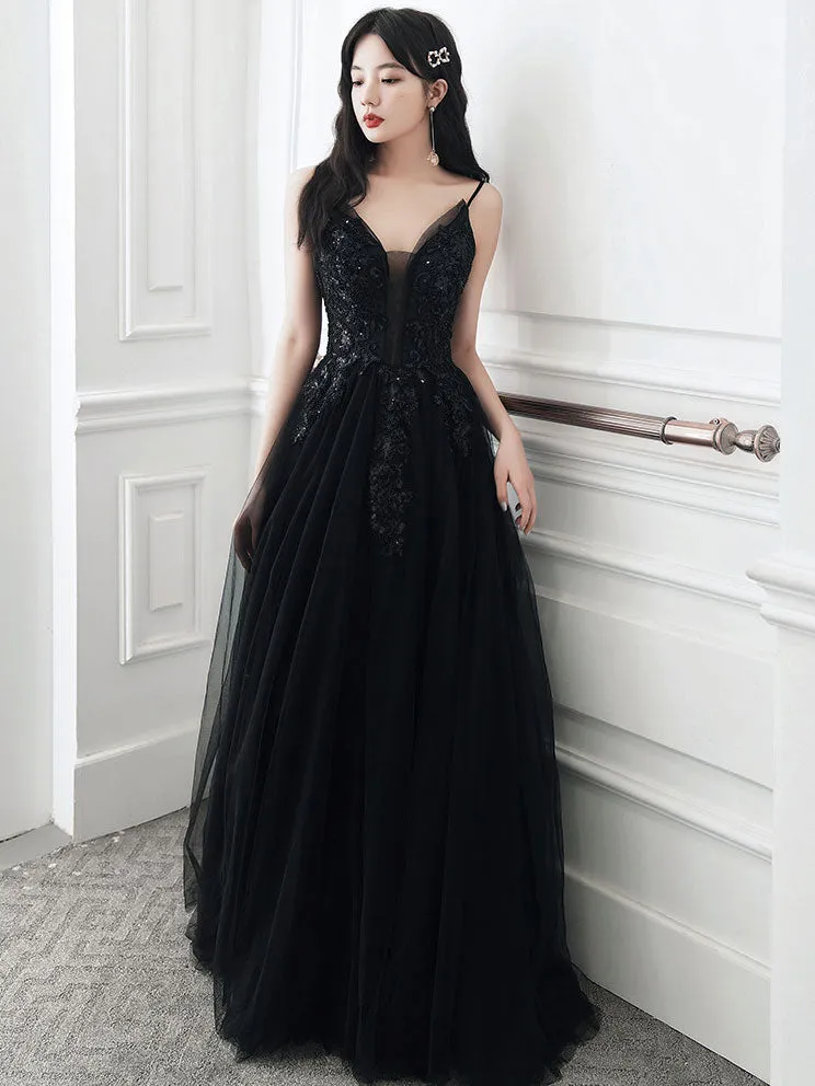 Black Long Prom Dresses, Aline Black Formal Graduation Dresses