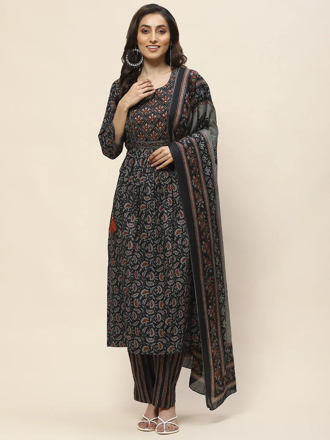 Block Print Cotton Suit Set With Dupatta