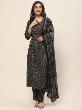 Block Print Cotton Suit Set With Dupatta