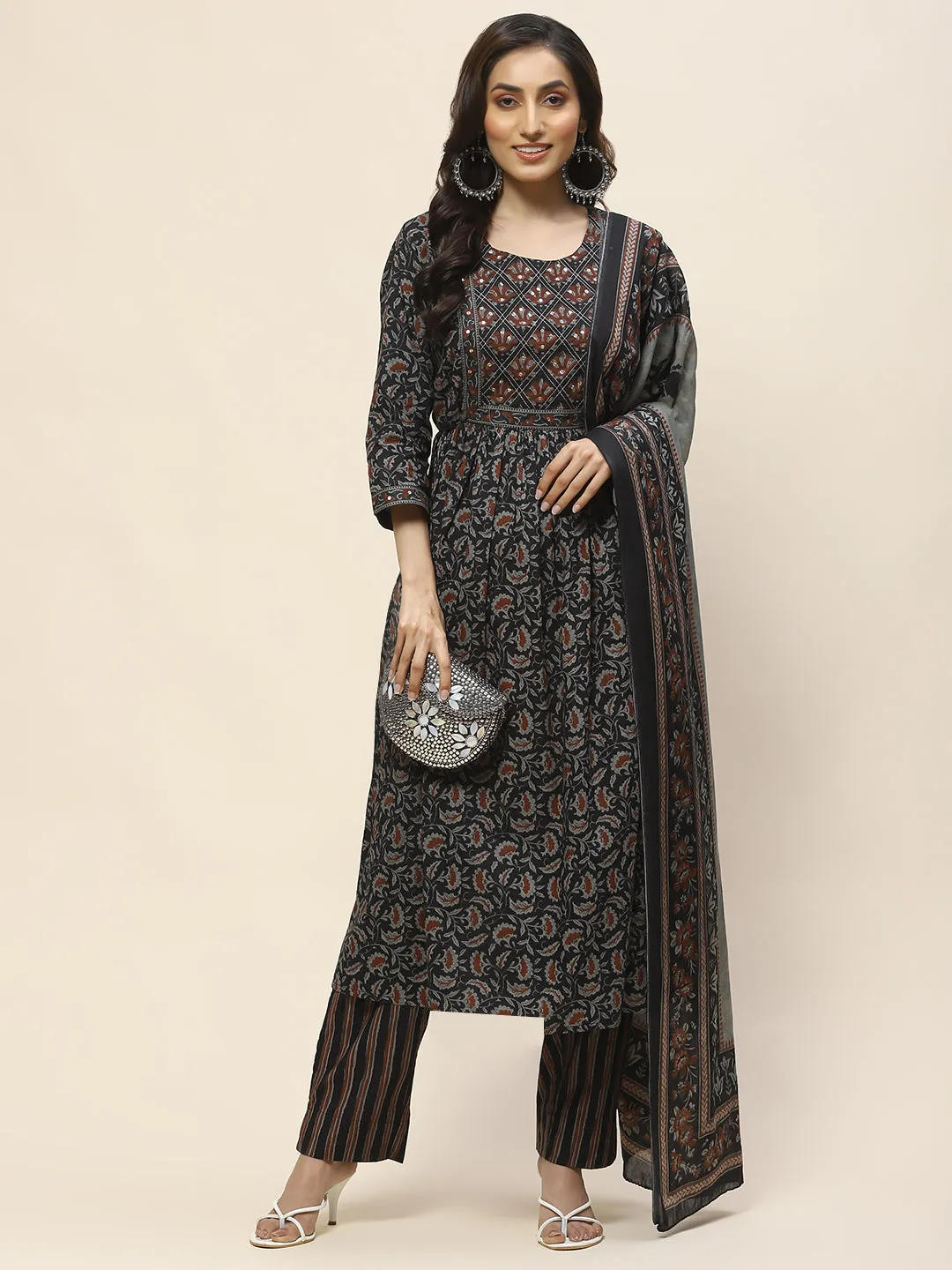 Block Print Cotton Suit Set With Dupatta