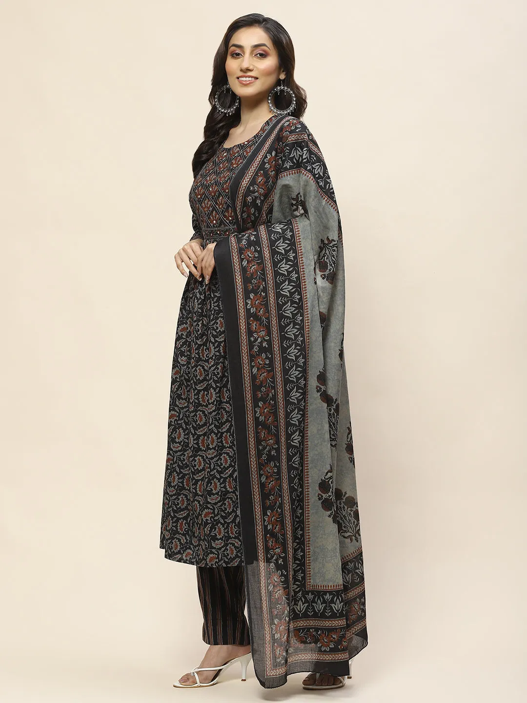 Block Print Cotton Suit Set With Dupatta