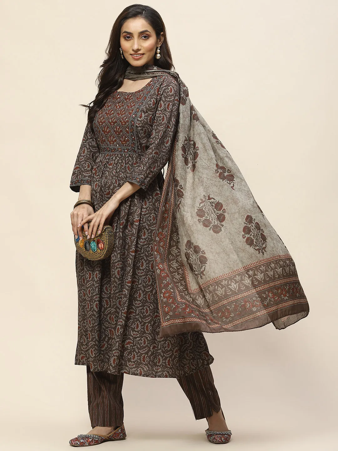 Block Print Cotton Suit Set With Dupatta