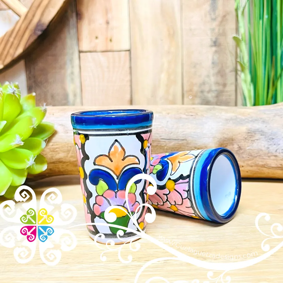 Blue Floral Bouquet Talavera Set Tequilero