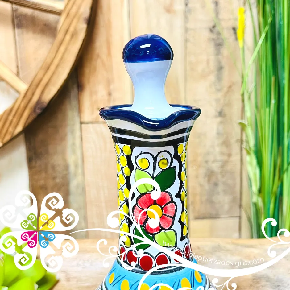 Blue Floral Bouquet Talavera Set Tequilero