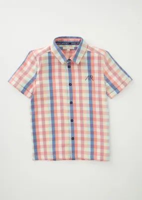 Boys Checked Half Sleeves Cotton Pink Shirt