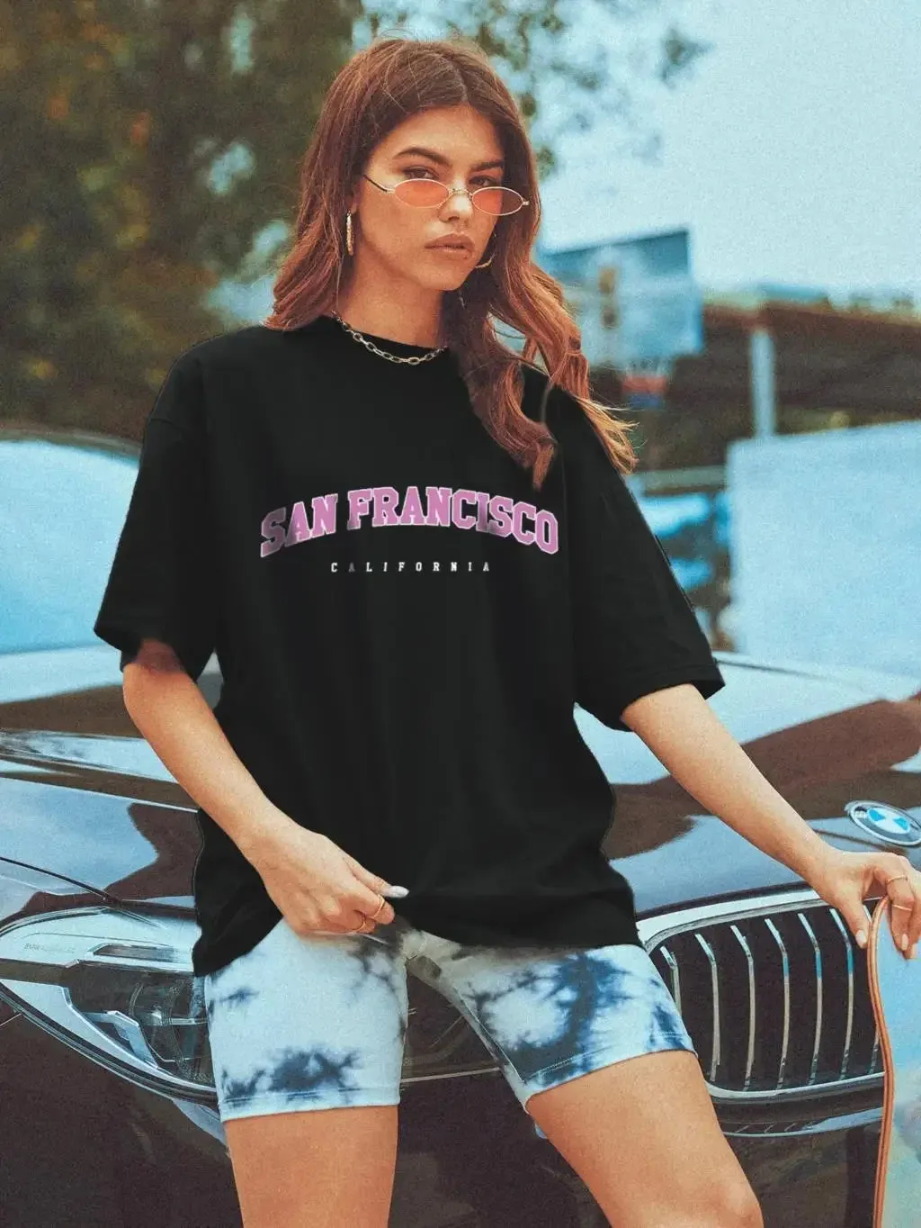 Breathable Longline Graphic Drop Shoulder San Francisco Summer Cool Female T-shirt