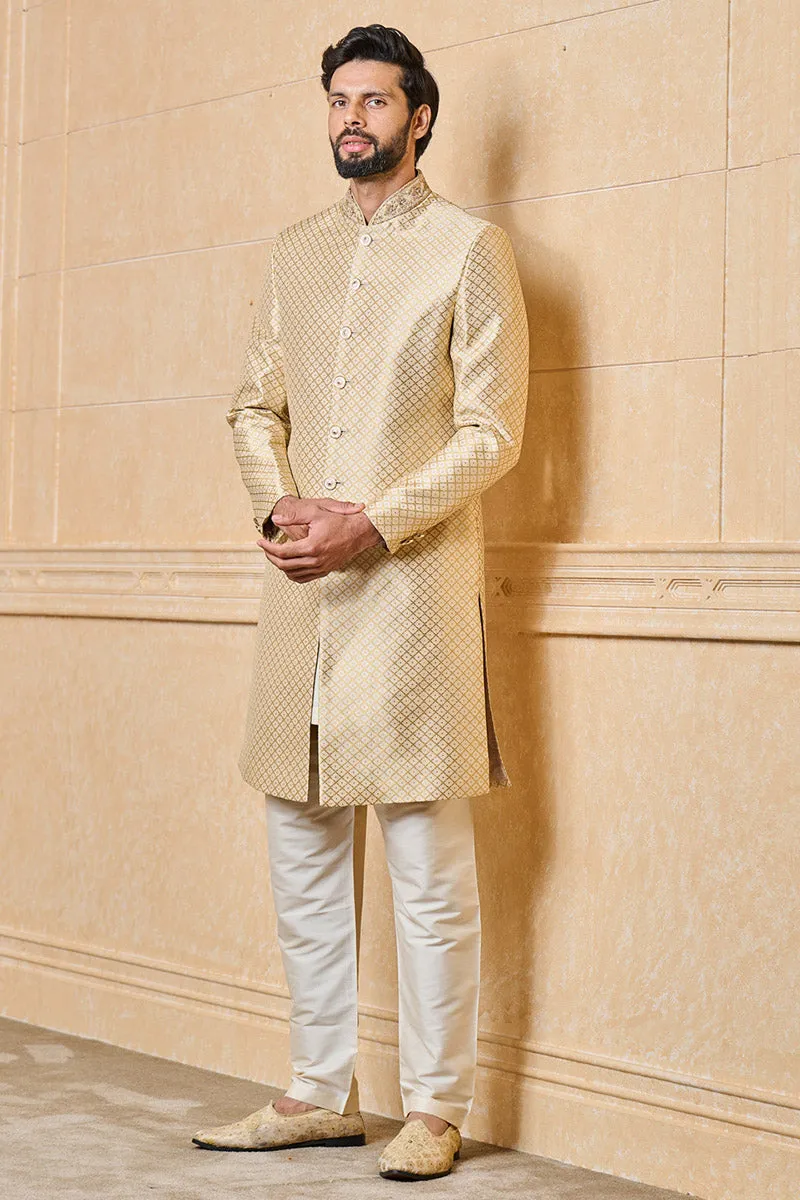 Brocade Sherwani With Collar Embroidery