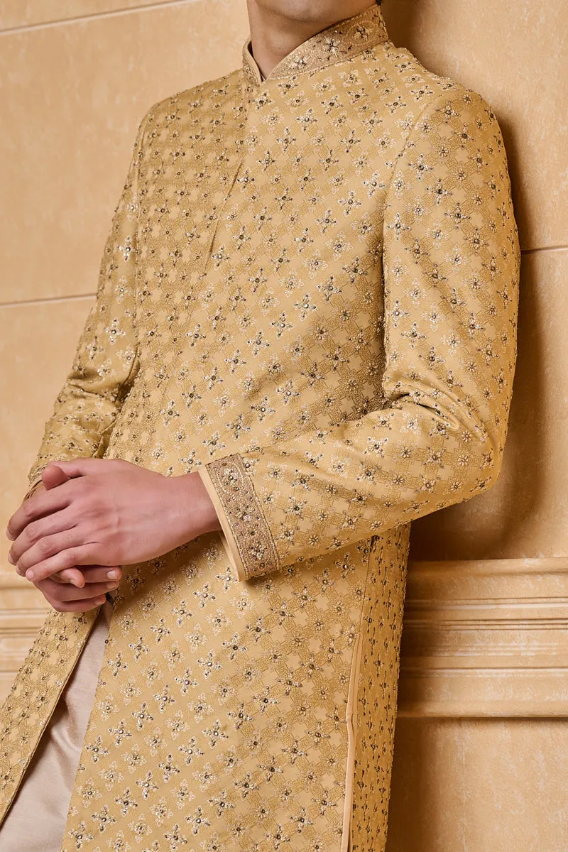 Brocade Sherwani With Kundan Details