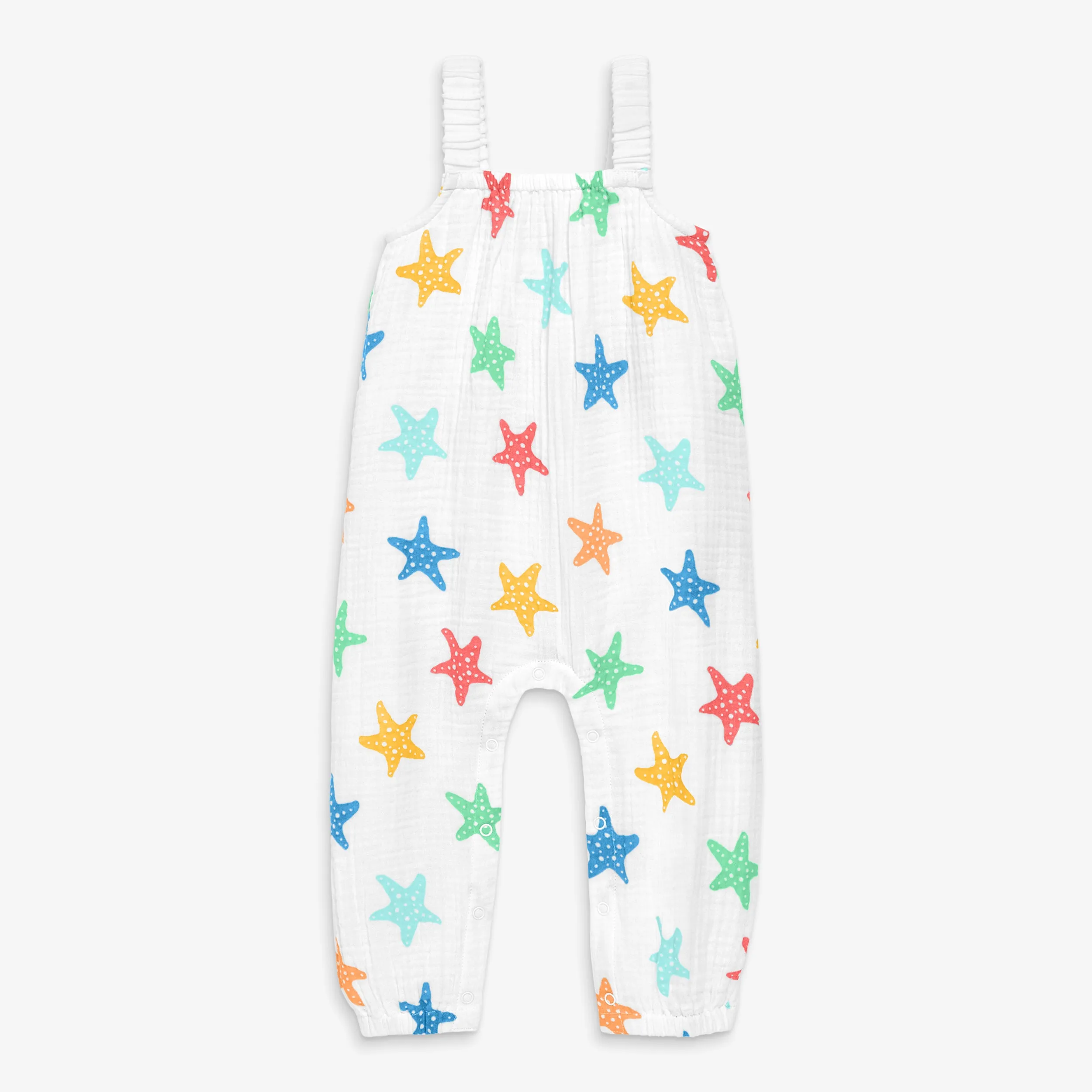 Clearance baby cotton gauze tank romper in rainbow starfish