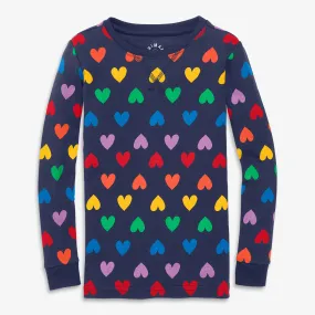 Clearance kids organic long sleeve pj top in rainbow cutout hearts