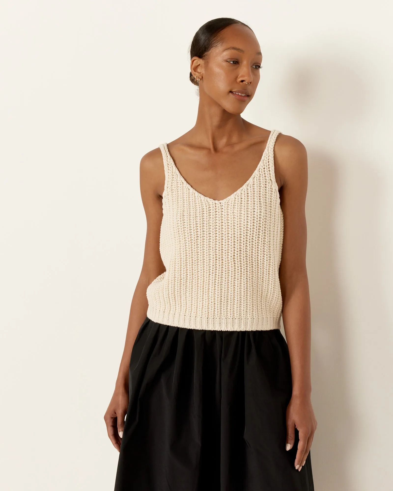 Cotton Blend Knit Tank in Cream