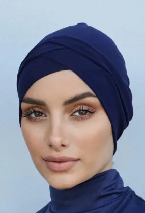 Criss Cross Closed Turban Hijab Cap - Navy