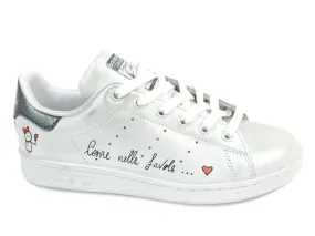 CUSTOM / ADIDAS Stan Smith White Blue Silver Spray COME NELLE FAVOLE M20325