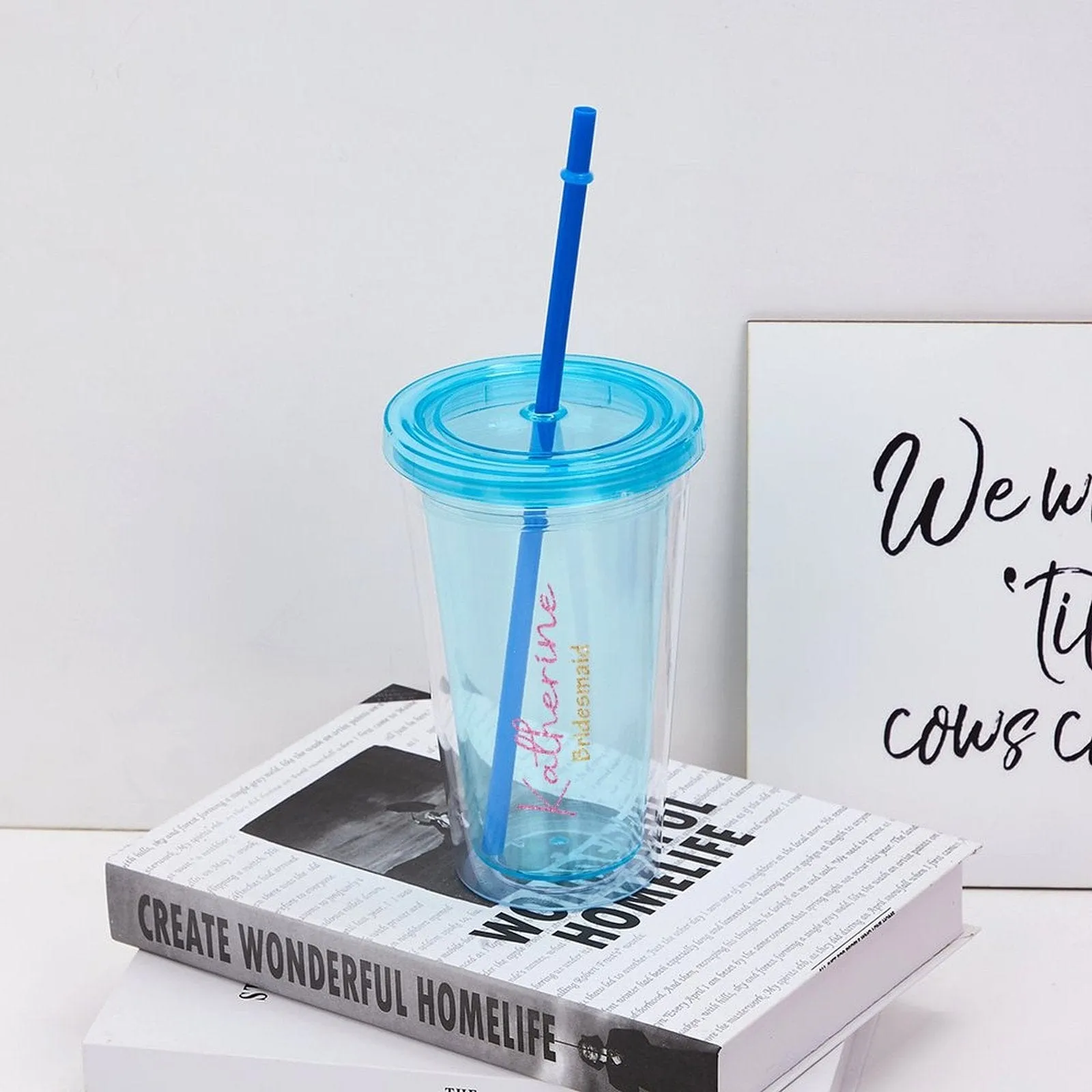 Custom Name Bridesmaid Tumbler with Straw - 16 OZ. Bridesmaid Gift