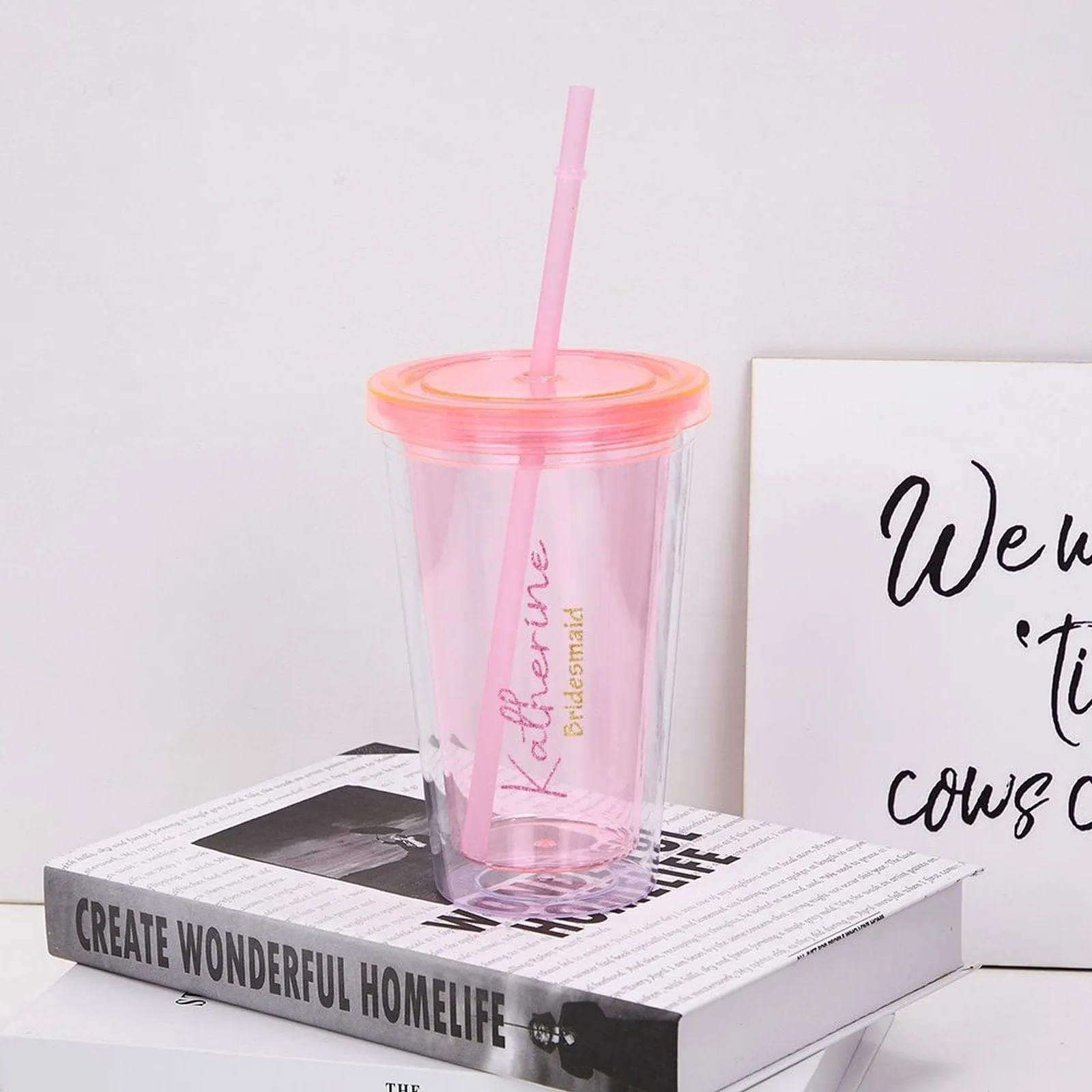 Custom Name Bridesmaid Tumbler with Straw - 16 OZ. Bridesmaid Gift