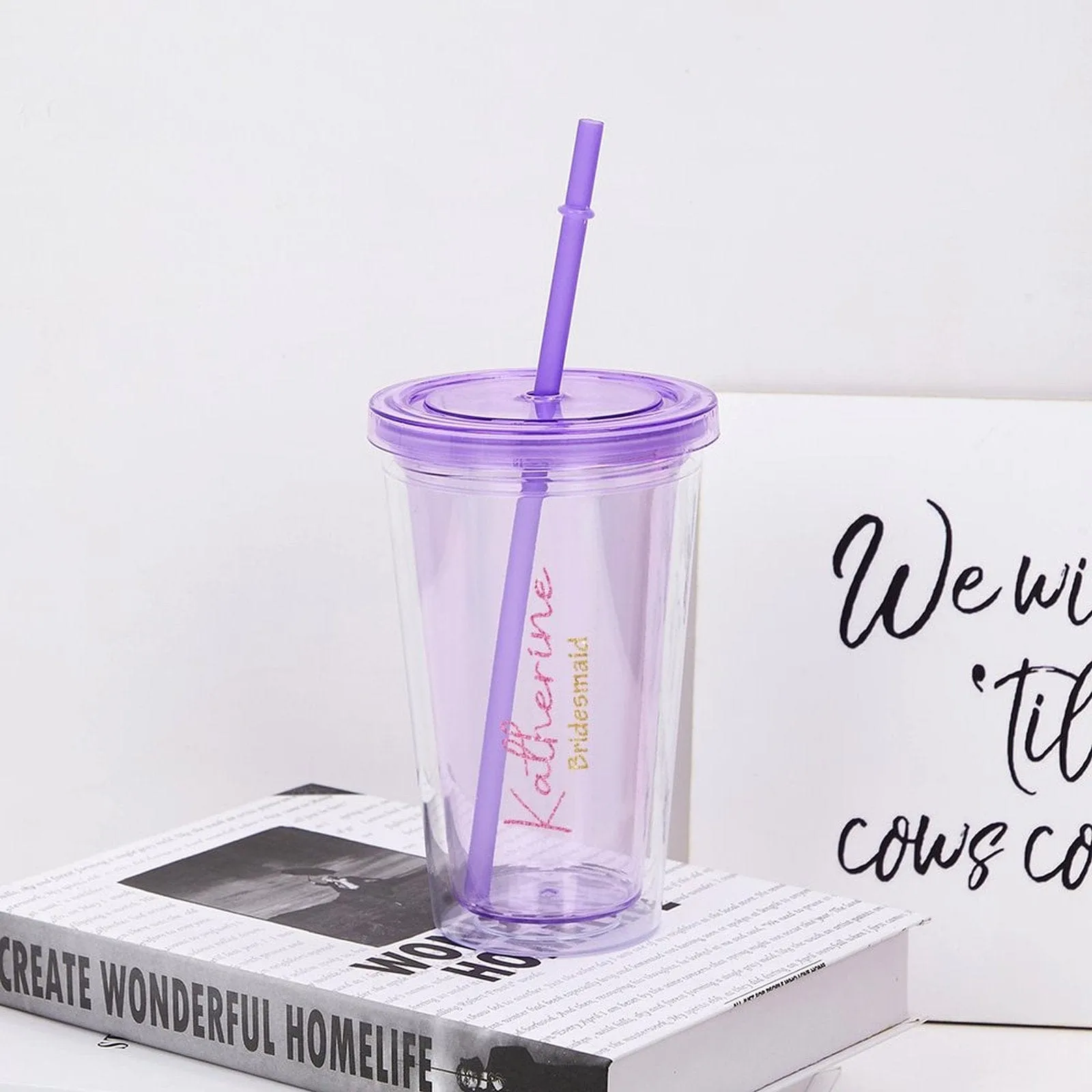 Custom Name Bridesmaid Tumbler with Straw - 16 OZ. Bridesmaid Gift