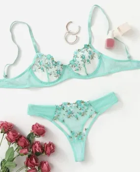 Embroidered Floral Lace Lingerie Set