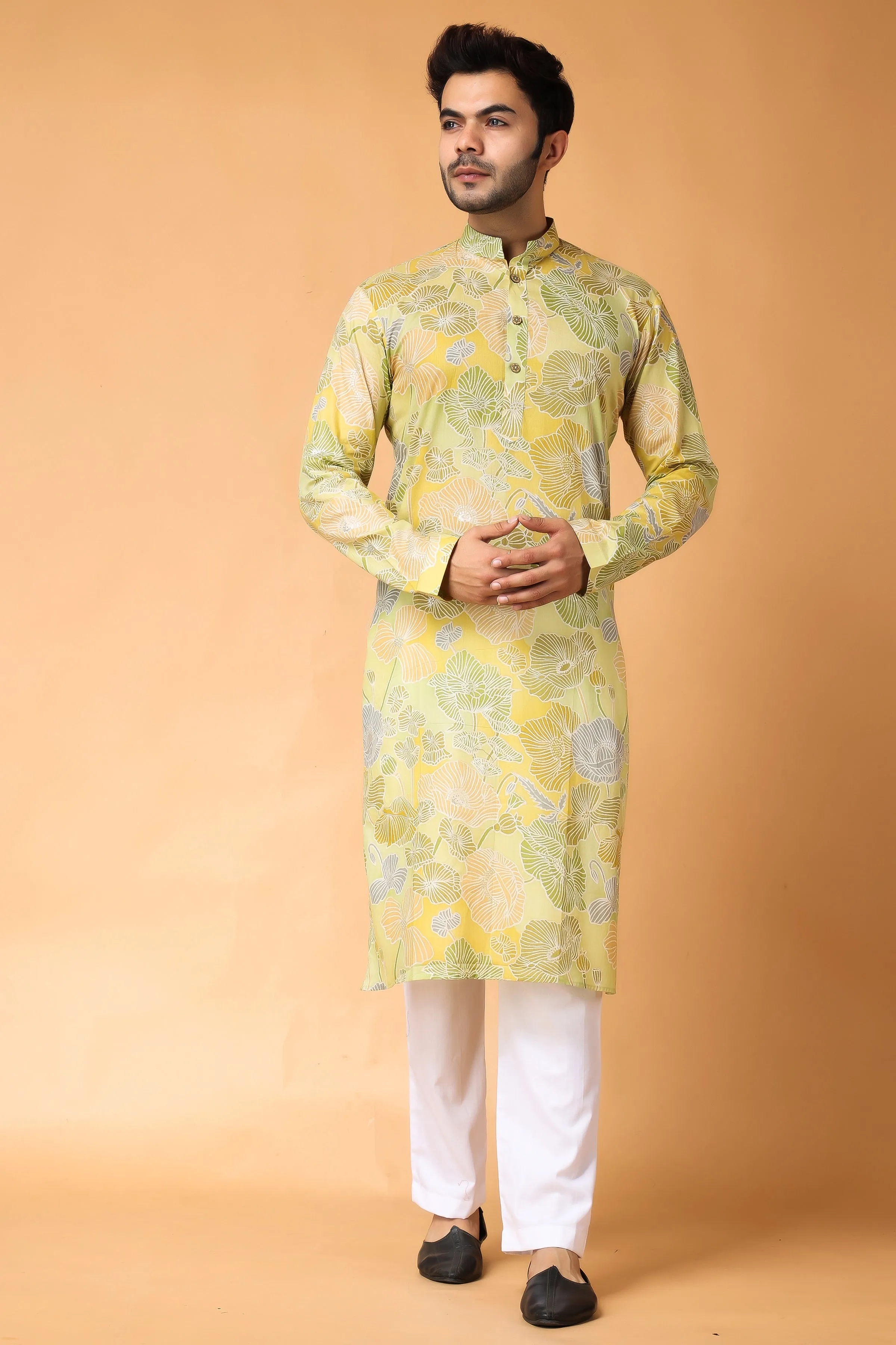 Fresh Lime Mulmul Kurta Pajama