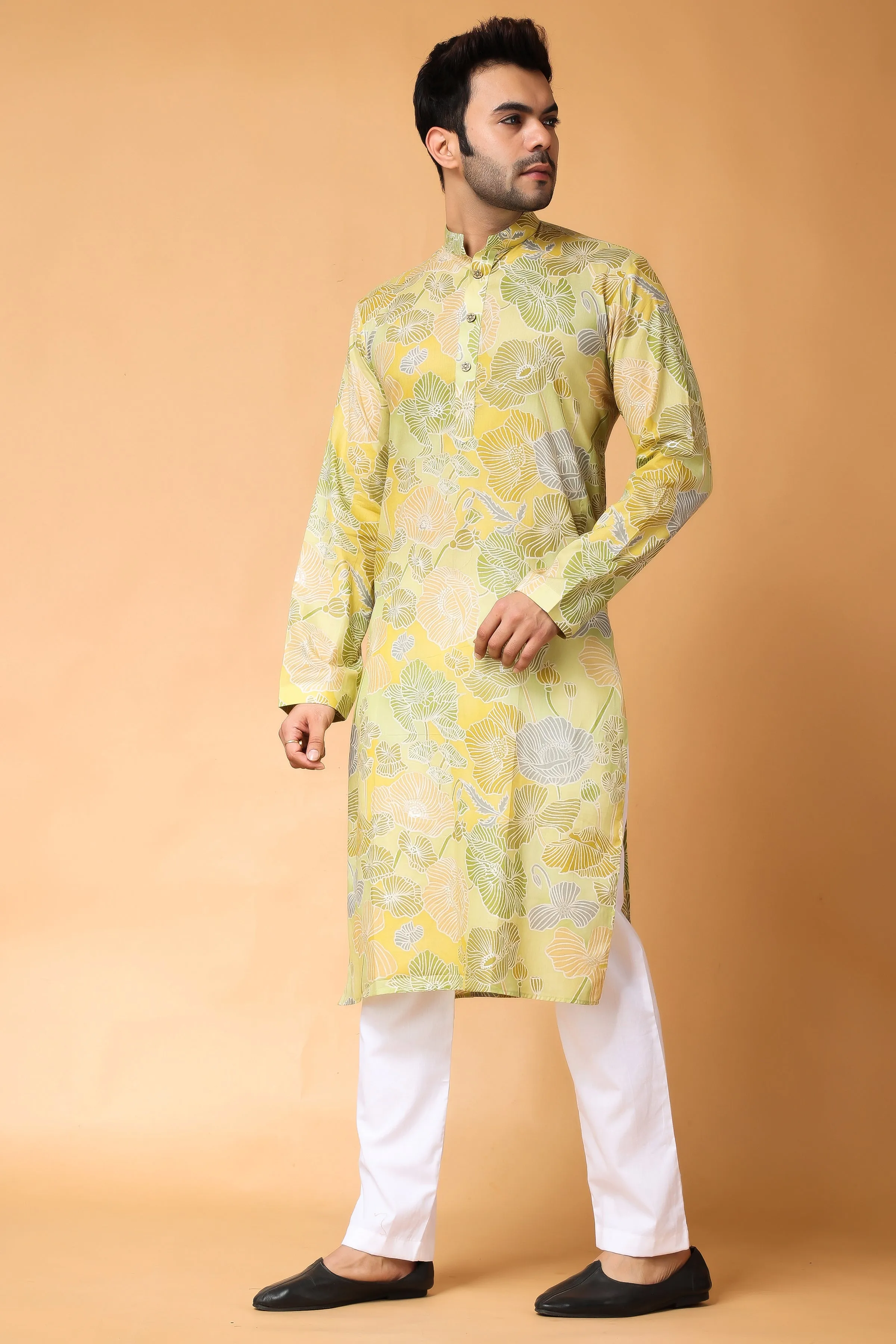 Fresh Lime Mulmul Kurta Pajama