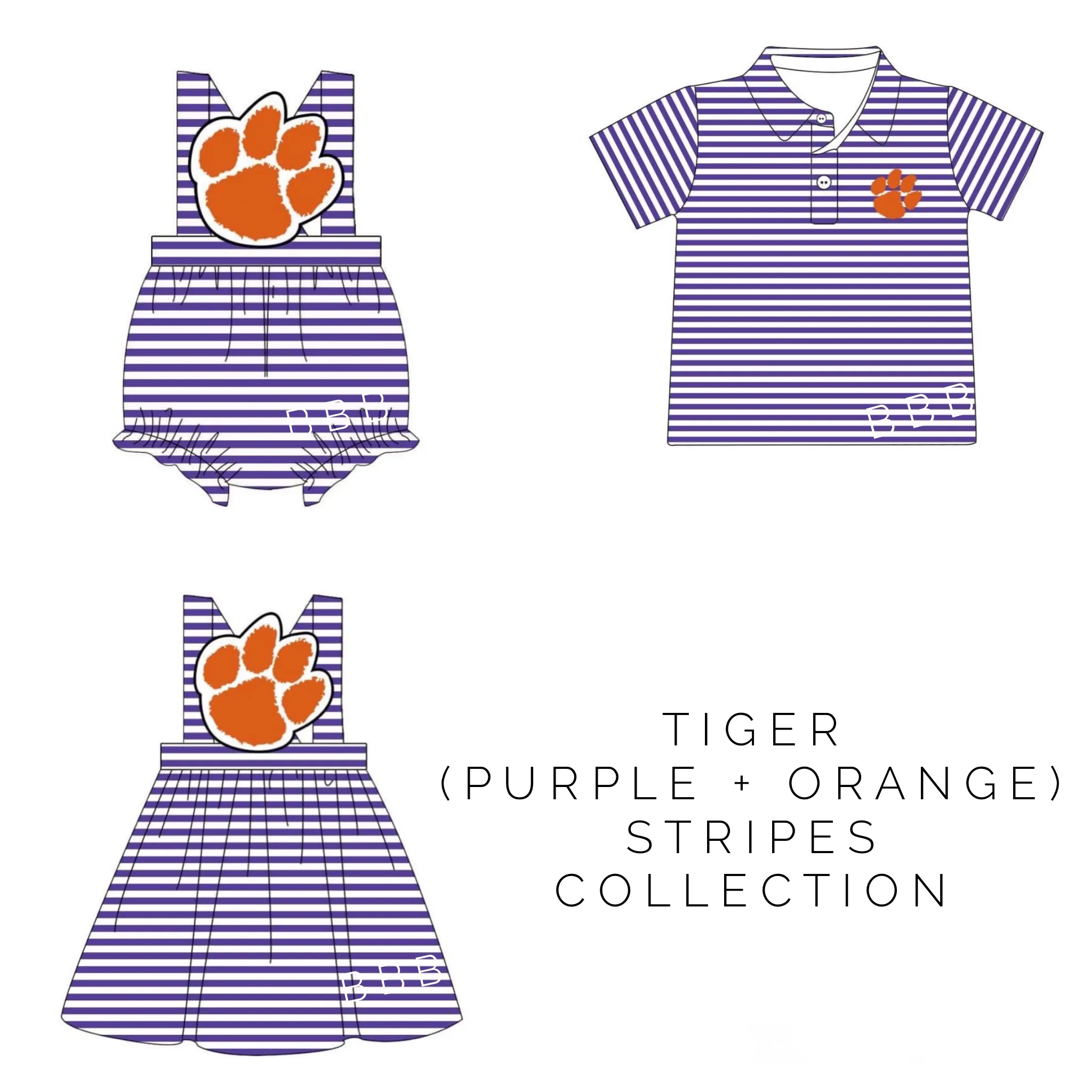 Game Day Stripes - Tigers (Purple   Orange) - IN STOCK