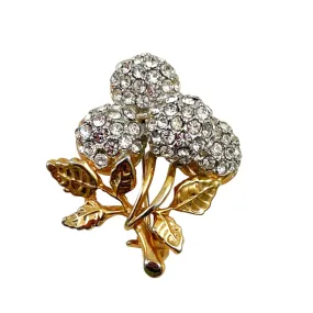 Gold Rhinestone Floral Vintage Brooch