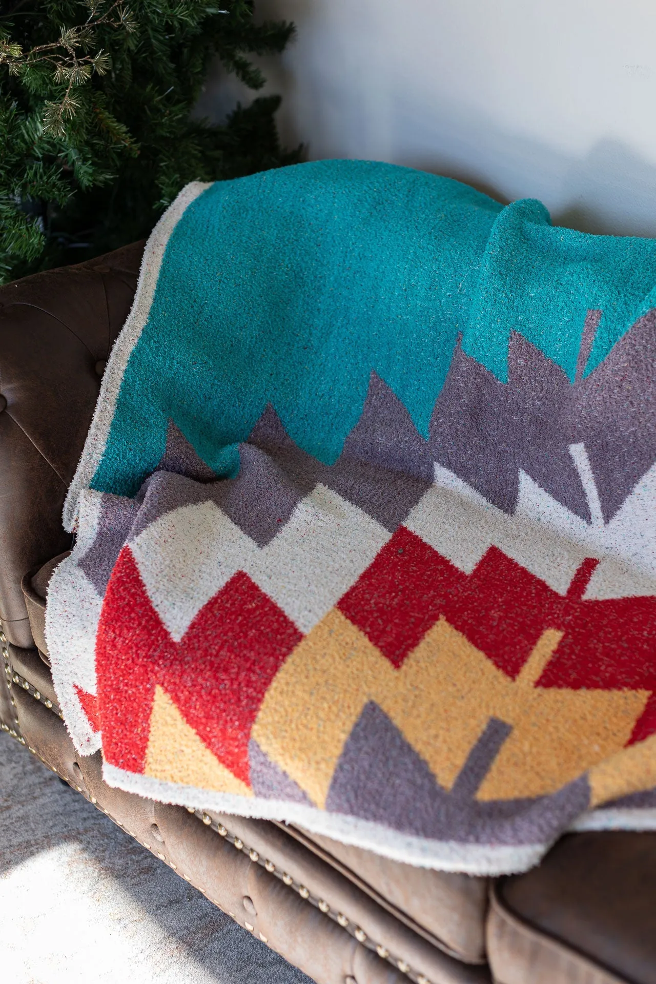 IN STOCK Plush and Fuzzy Blanket - Large Teal Aztec