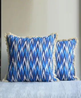 Indigo hand woven ikat cotton cushion cover