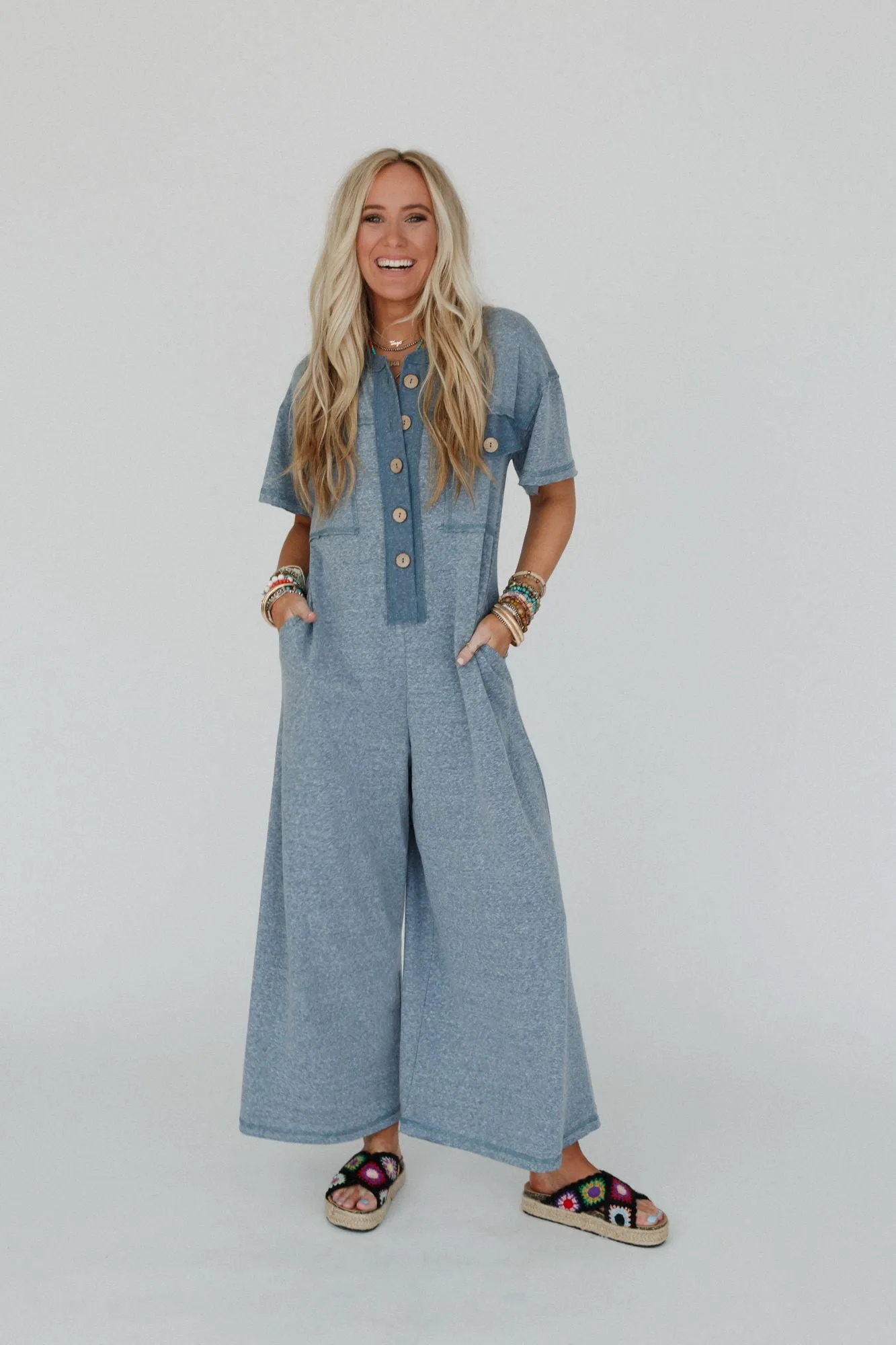 Jodi Short Sleeve Jumpsuit - Teal