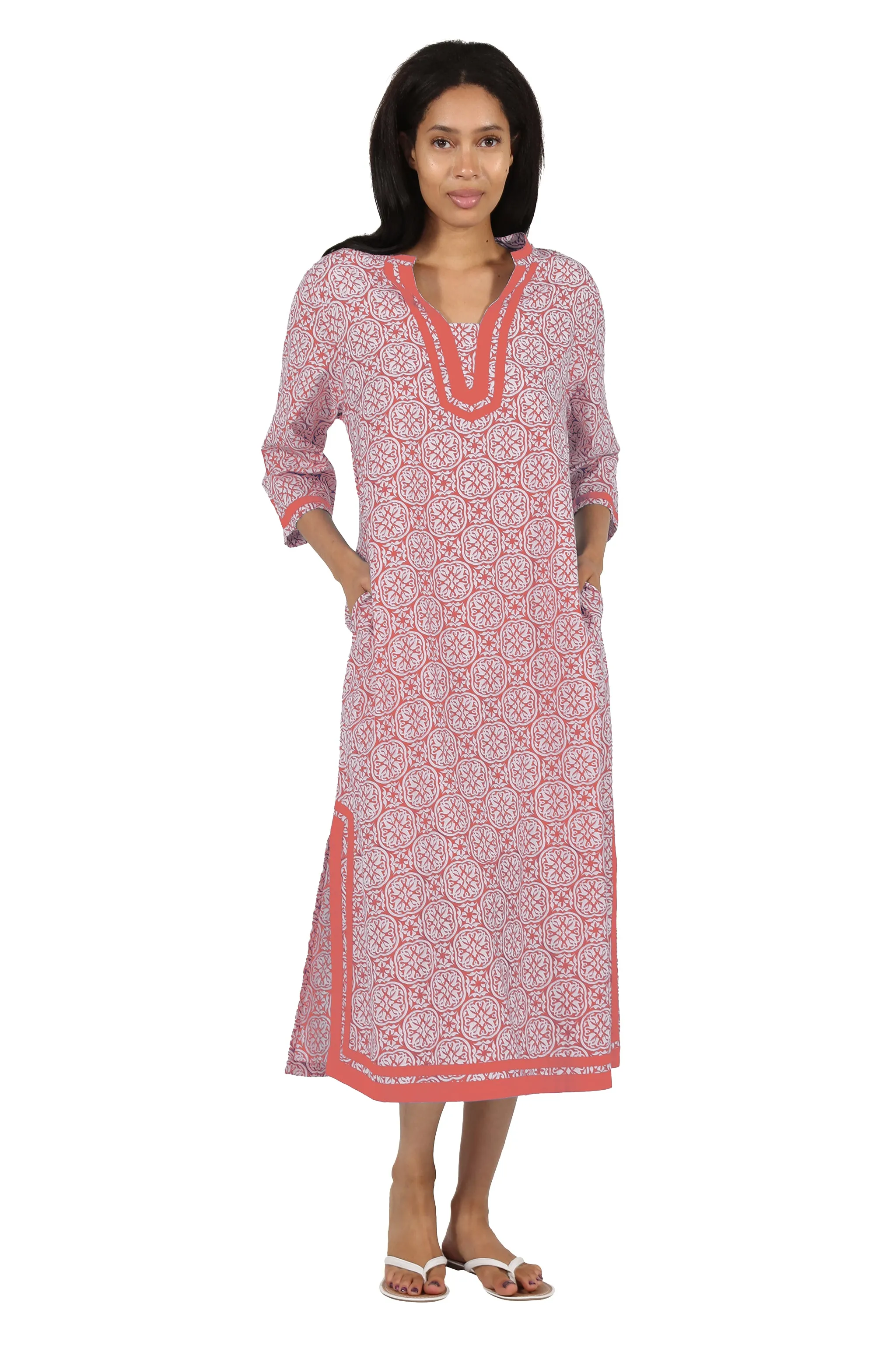 La Cera 100% Cotton Geo Printed Caftan