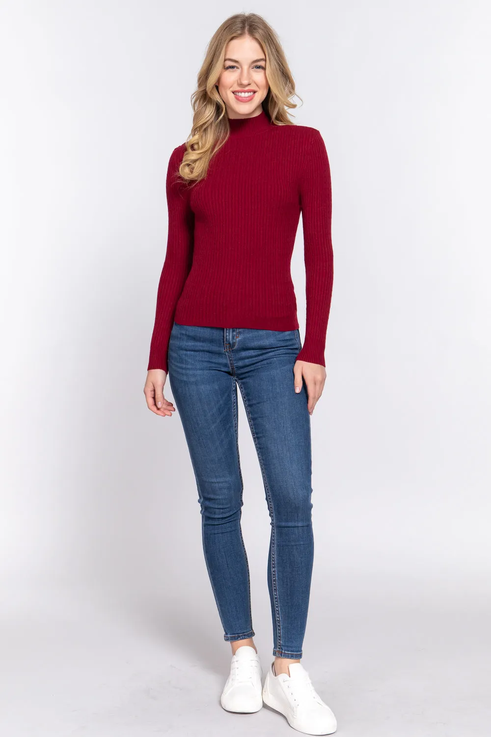 Long Slv Mock Neck Rib Sweater