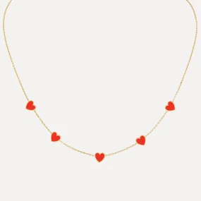 Mini Mini Enamel Hearts Station Necklace