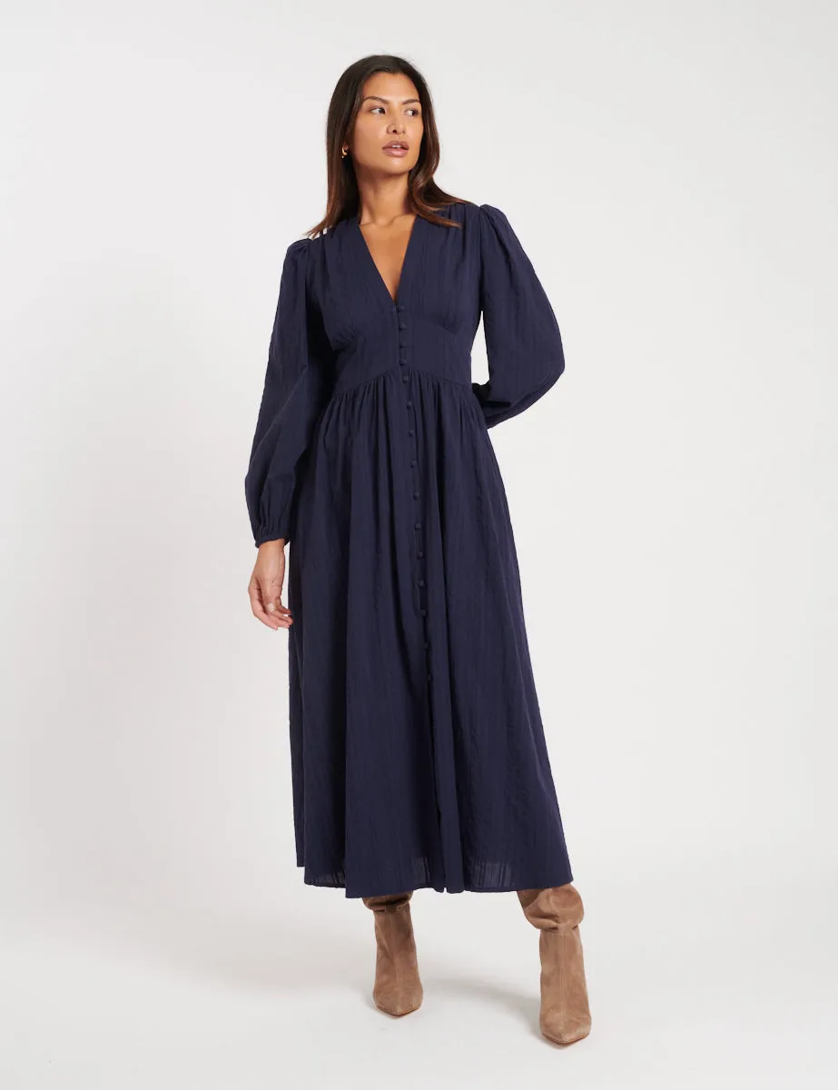 Navy Long Sleeve Starlight Midi Dress