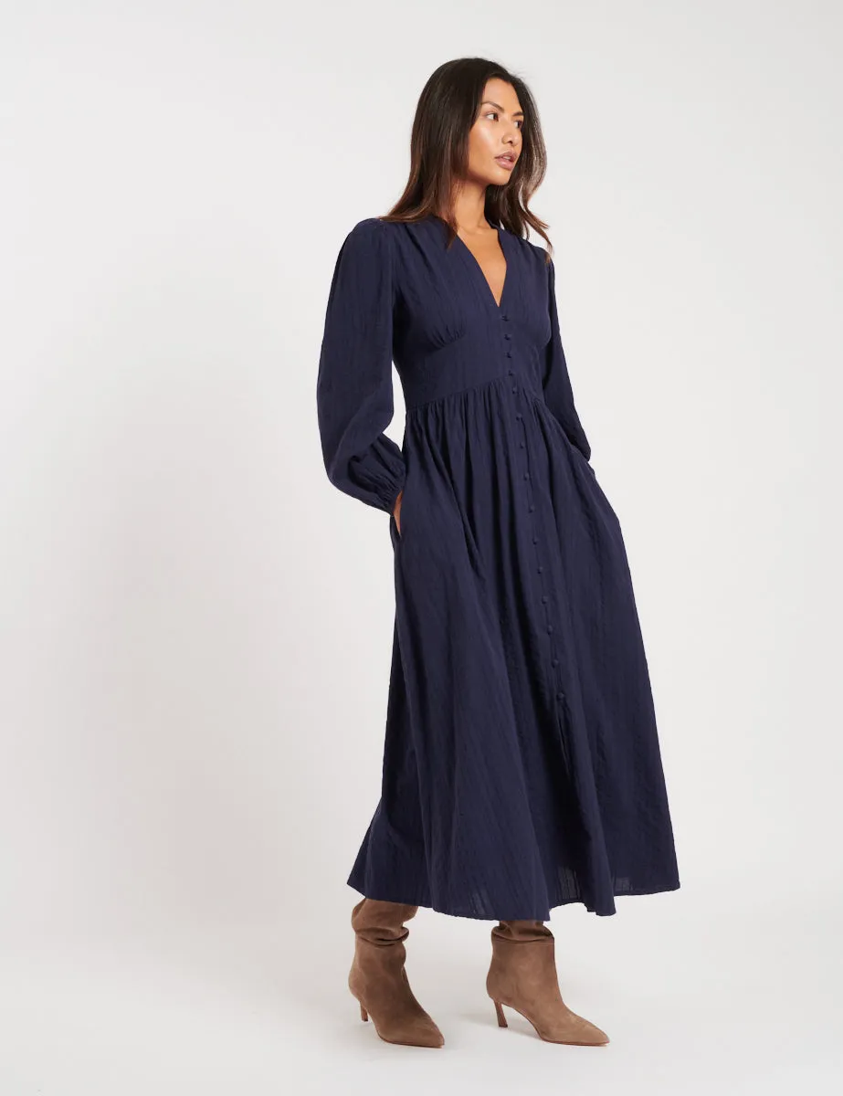 Navy Long Sleeve Starlight Midi Dress