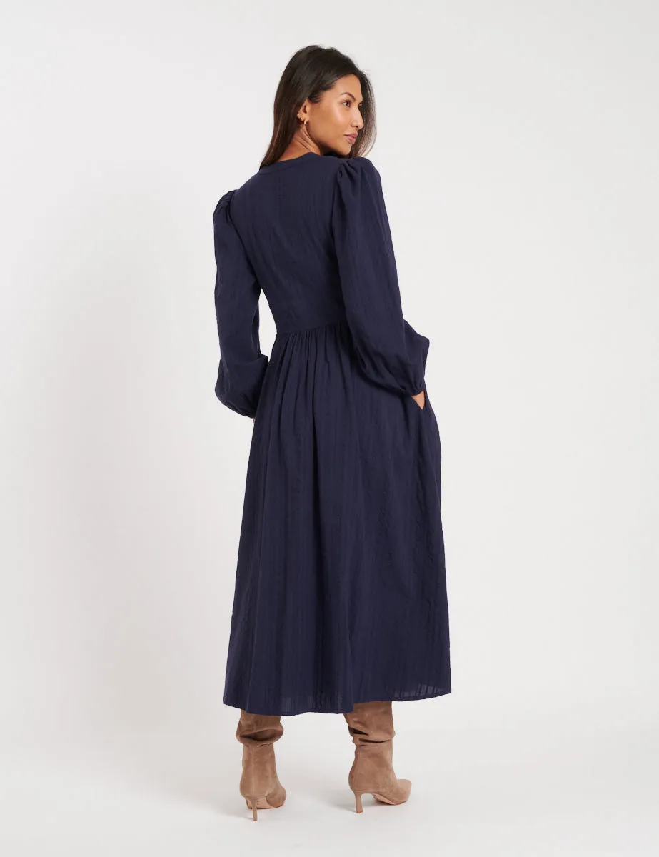 Navy Long Sleeve Starlight Midi Dress