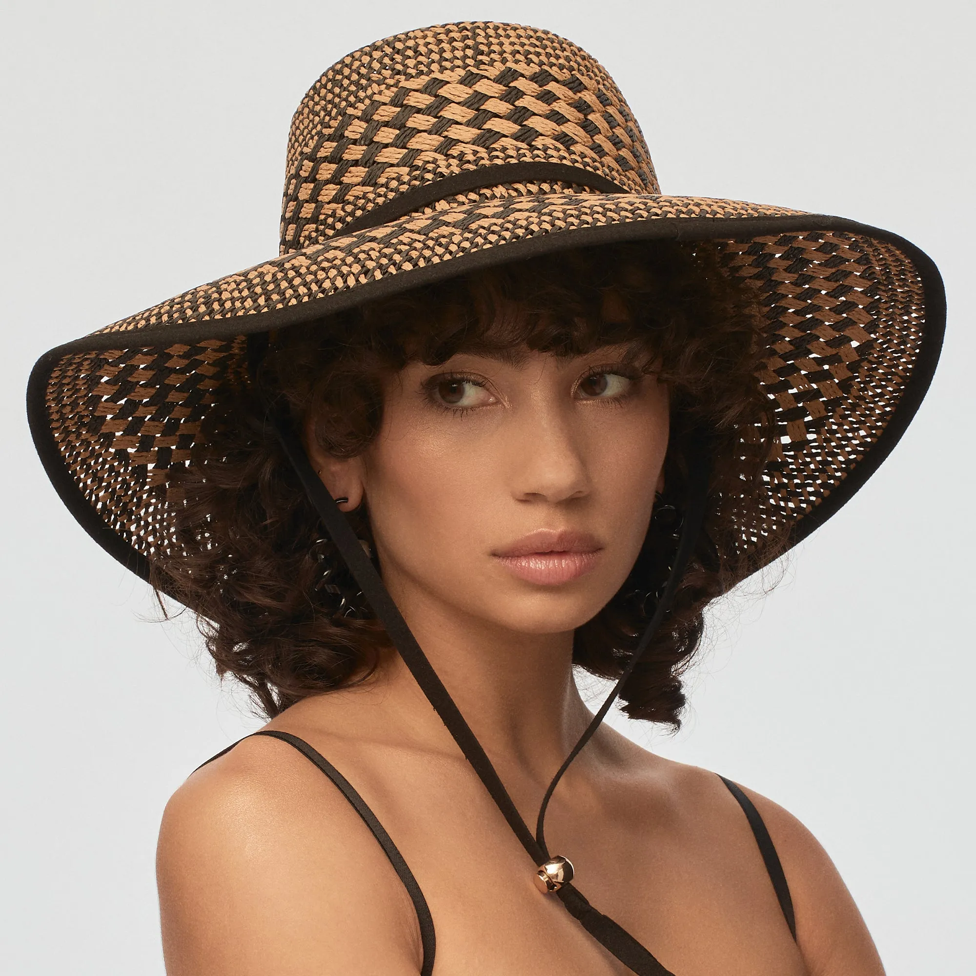 NEUTRAL NIGHT BRIELLE CHECKERED STRAW HAT