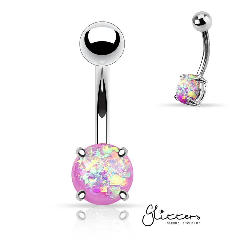 Opal Glitter Prong Set Belly Button Ring - Purple