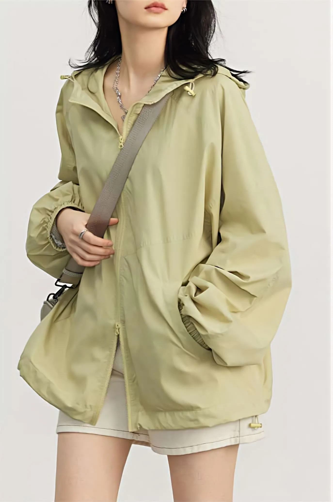 Oversized Cuff Sleeve Hooded Windbreaker